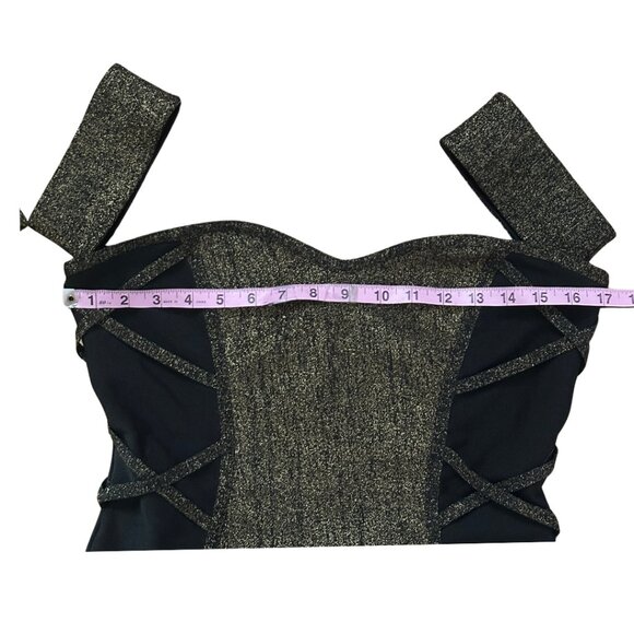 strapless sexy black and metallic gold bandage dress wow couture size large - Picture 9 of 10